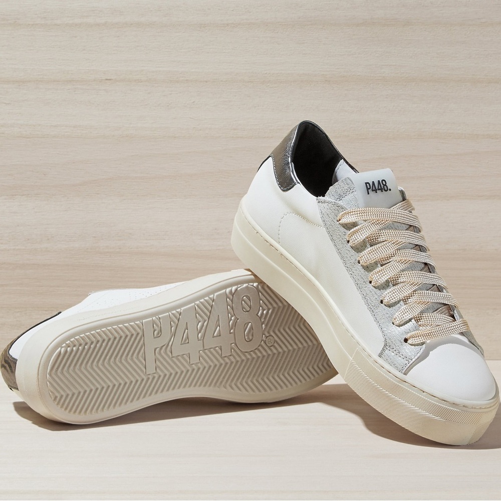 Classic Women's White Leather Sneakers with Metallic Accent - Picture 6 of 15